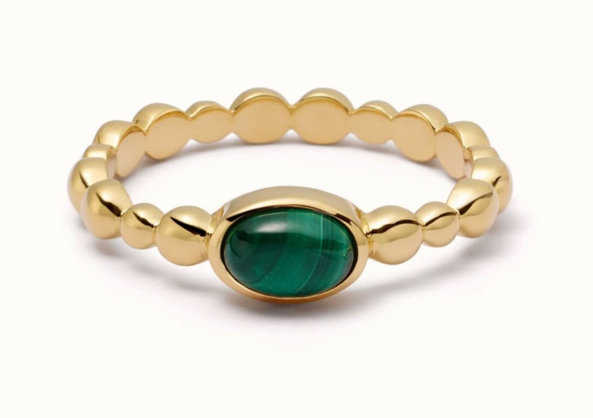 Picture of Malachite healing bobble ring in gold