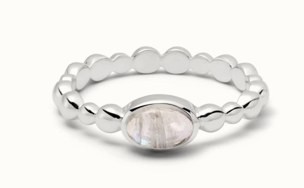 Picture of Rainbow Moonstone healing bobble ring in silver