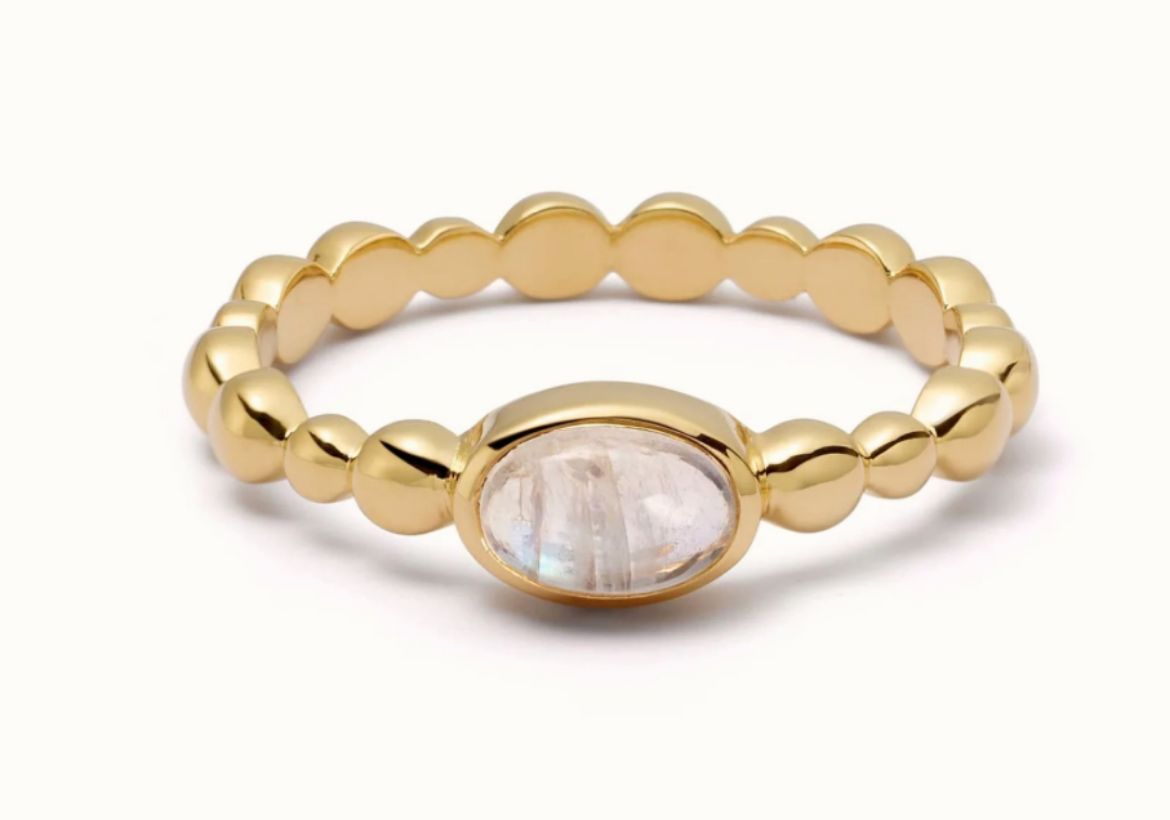 Picture of Rainbow Moonstone healing bobble ring in gold