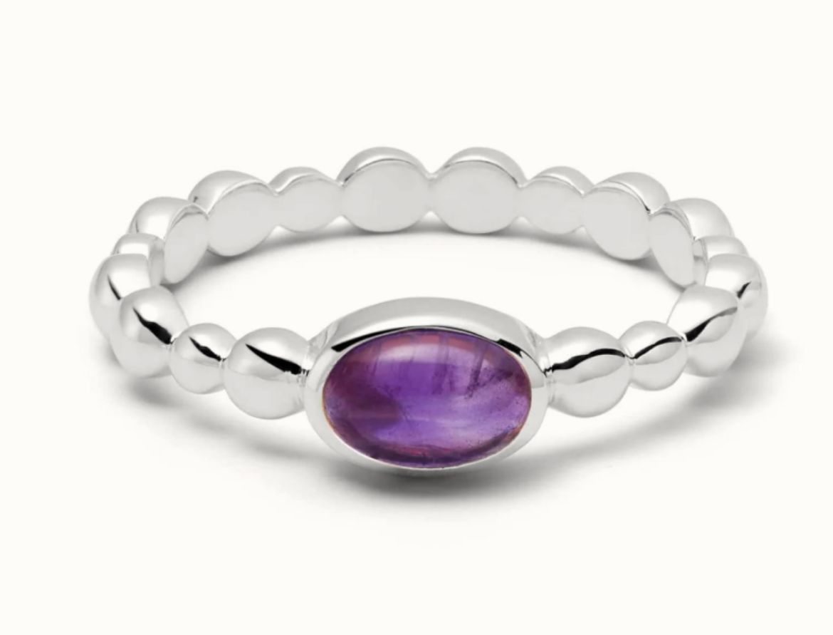 Picture of Amethyst healing bobble ring in silver
