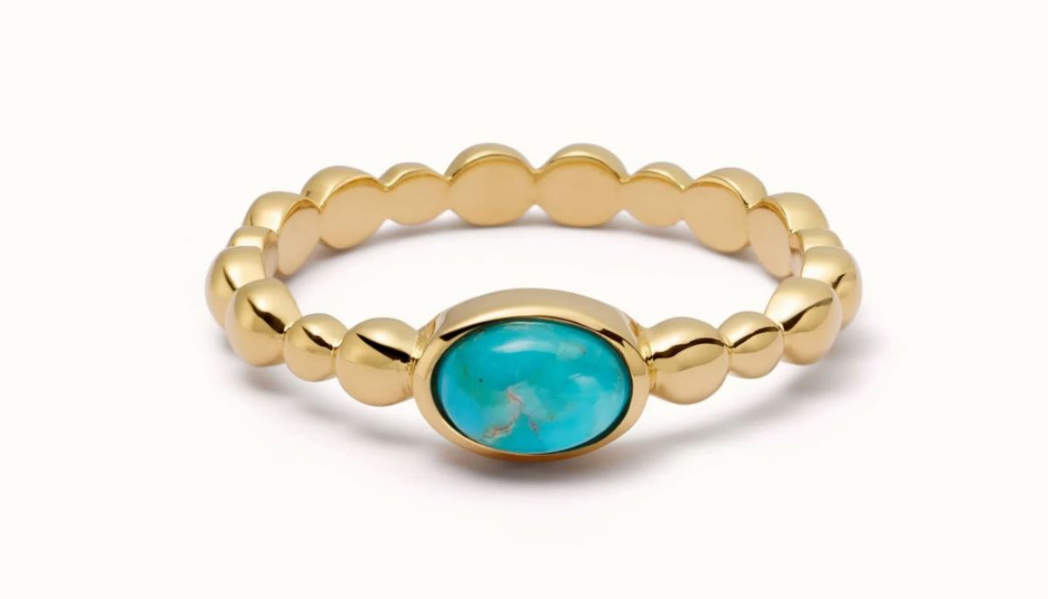 Picture of Turquoise healing bobble ring in gold