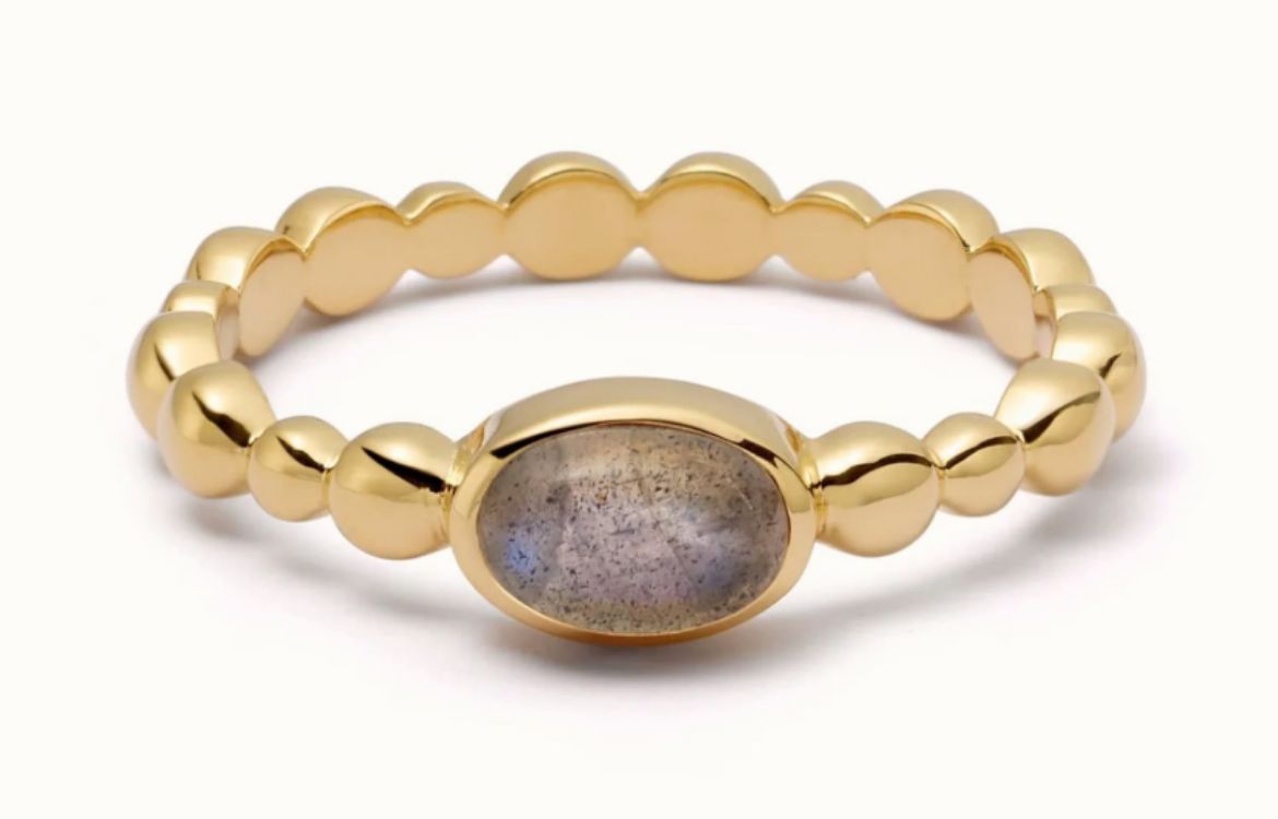 Picture of Labradorite healing bobble ring in gold