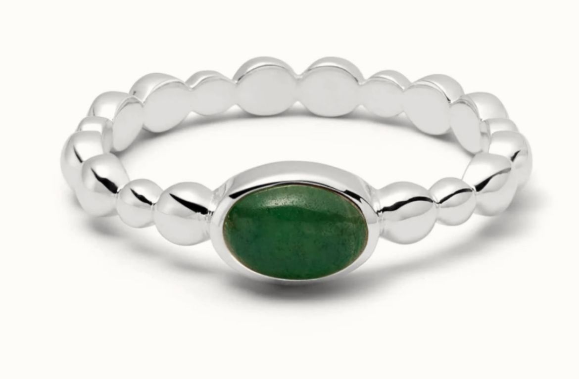 Picture of Green Aventurine healing bobble ring in silver