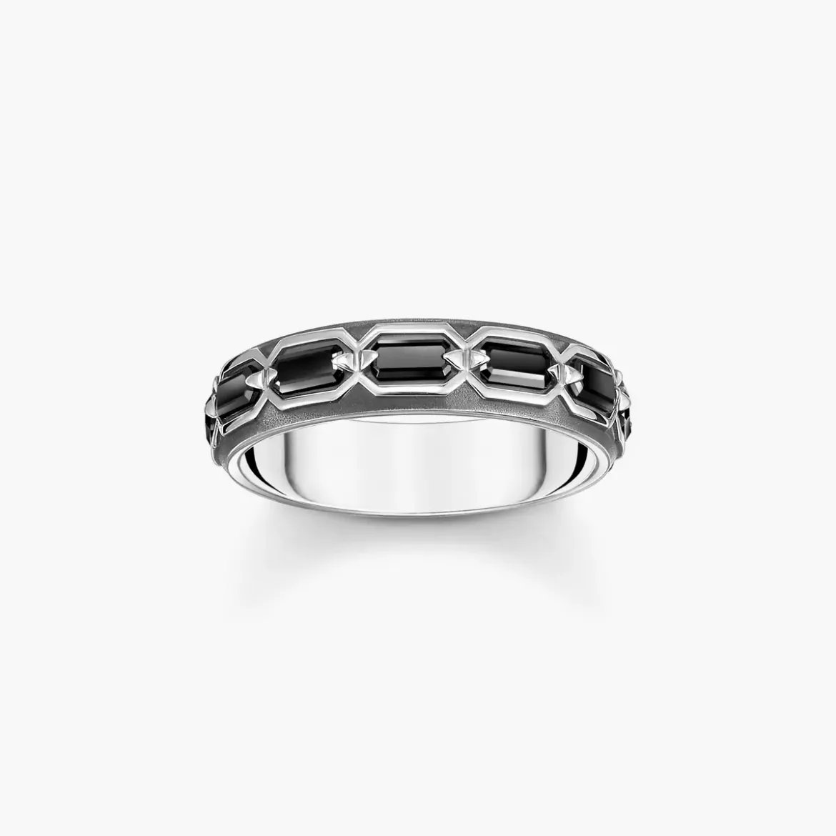 Picture of Faceted design black cz silver ring