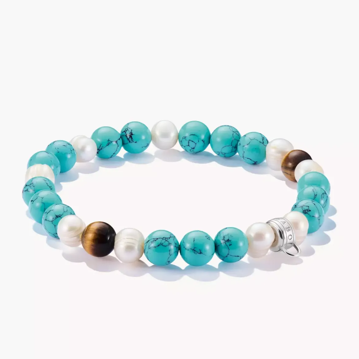Picture of Turquoise pearl and tigers eye charm bracelet 17cm