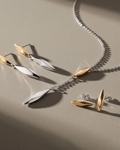 Picture of Glint Golden Two-Tone Drop Earrings